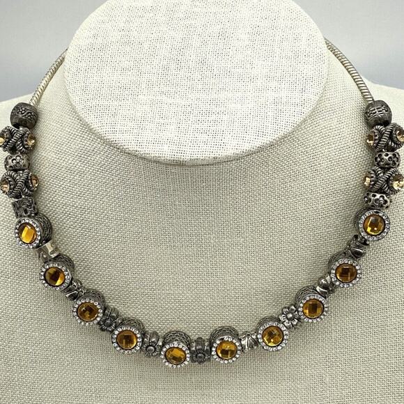 .925 Silver Snake Chain Yellow Drop Disc Rhinestone Charms Design Necklace - Picture 1 of 5